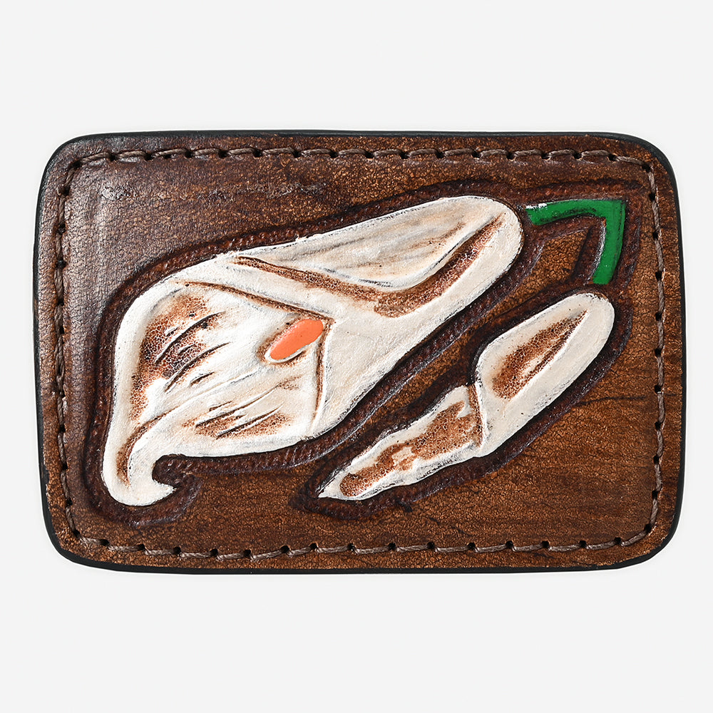 AMERICAN DARLING Floral Hand Carved Painted Belt Buckle Genuine Leather Covered Stylish