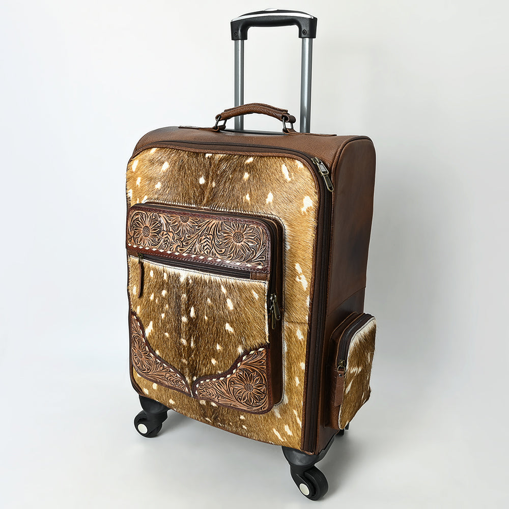 American Darling Travel Case Beautifully Hand Tooled Hair On Genuine Leather women's Trolley bag