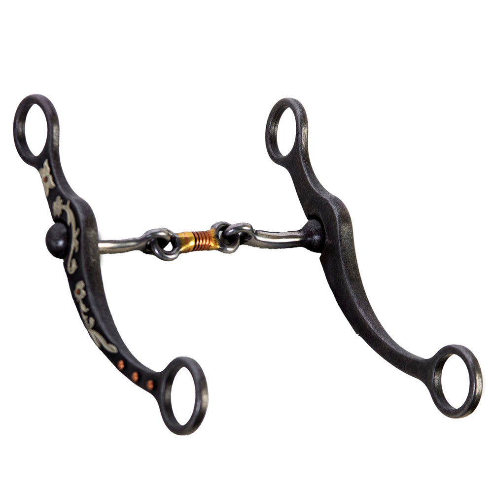 HILASON Aged Steel Dogbone With Floral Trim Horse Bit 5-1/8" Mouth 9" Shank