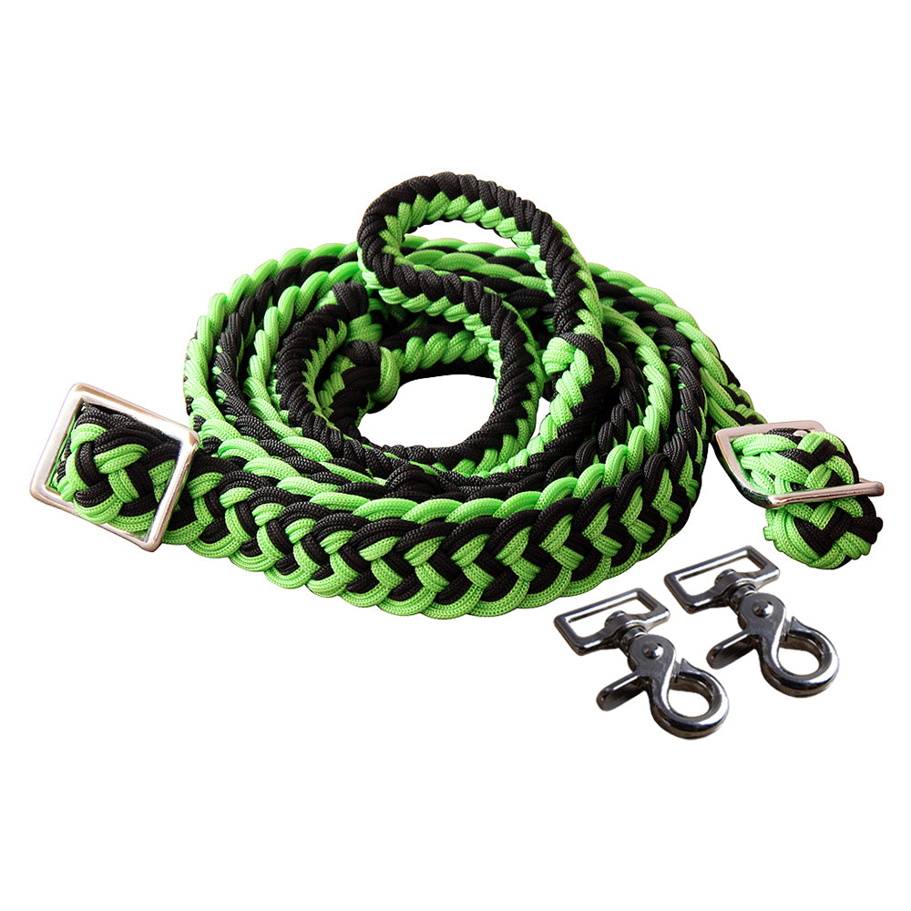 1" X 8Ft Hilason Braided Poly Barrel Horse Racing Reins Flat Grip Knots W/ Snaps