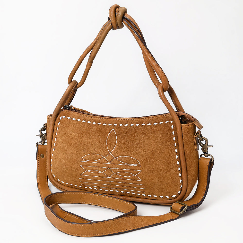 American Darling Cross body Bag Western Genuine Leather Handcrafted Suede Shoulder Purse with Boot Stitched Design and YKK Zipper