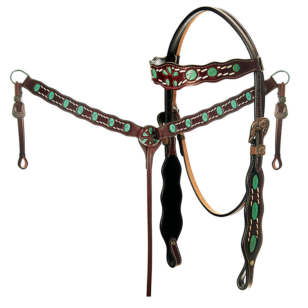AMERICAN DARLING Western Horse Headstall Breast Collar Set Leather
