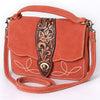 American Darling Hand Tooled Floral Carved Genuine Suede Leather Cross body Bag Genuine Western Purse with YKK Zipper