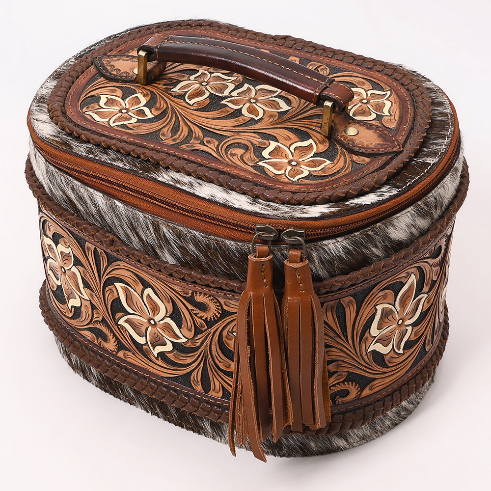 American Darling Jewelry Case Bag Hand Tooled Hair On Genuine Leather | Organizer for Women Travel