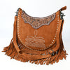 Western Leather Large Crossbody Bag with Fringe, Hand-Tooled Floral Accents, Genuine Suede Body, Buck Stitching & Adjustable Strap by American Darling