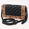 American Darling Handcrafted Western Leather Crossbody Bag - Quilted Design with Floral Tooled Panel - Genuine Leather