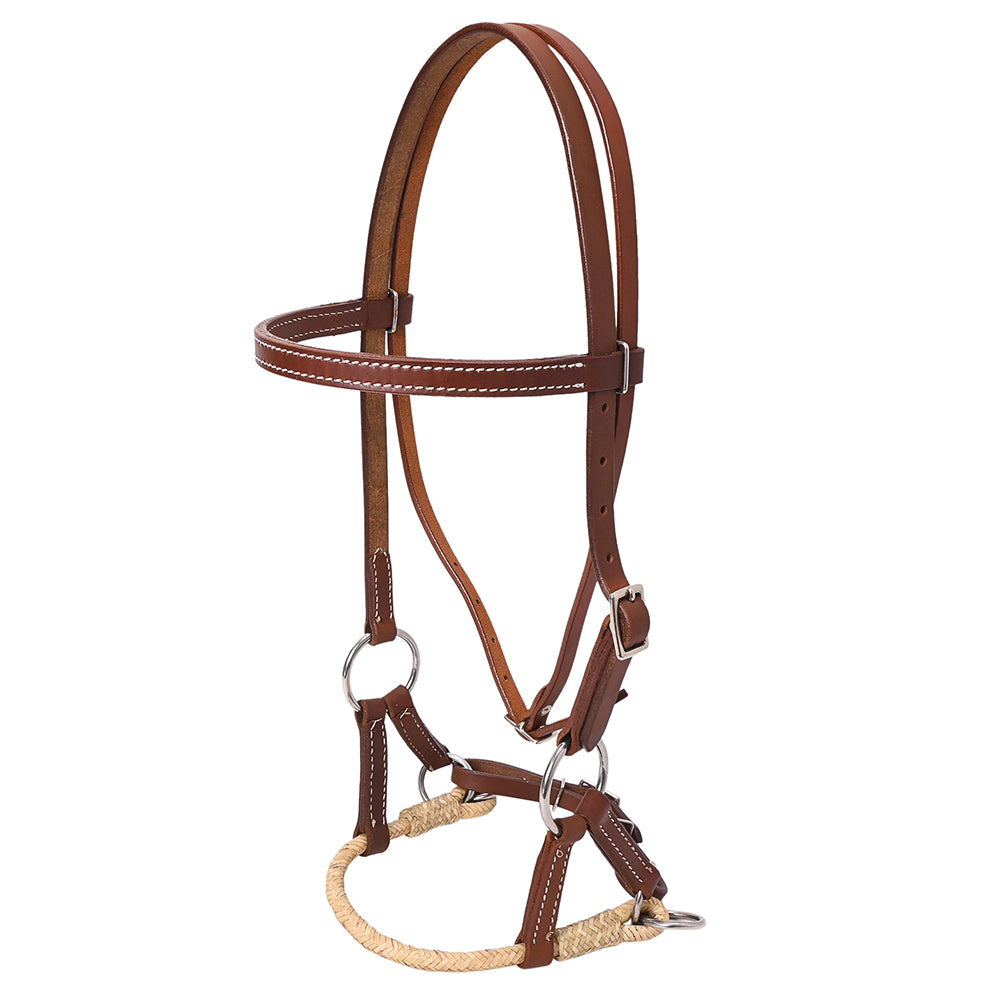Hilason Western Horse Noseband Rawhide Genuine American Leather Sidepull Headstall