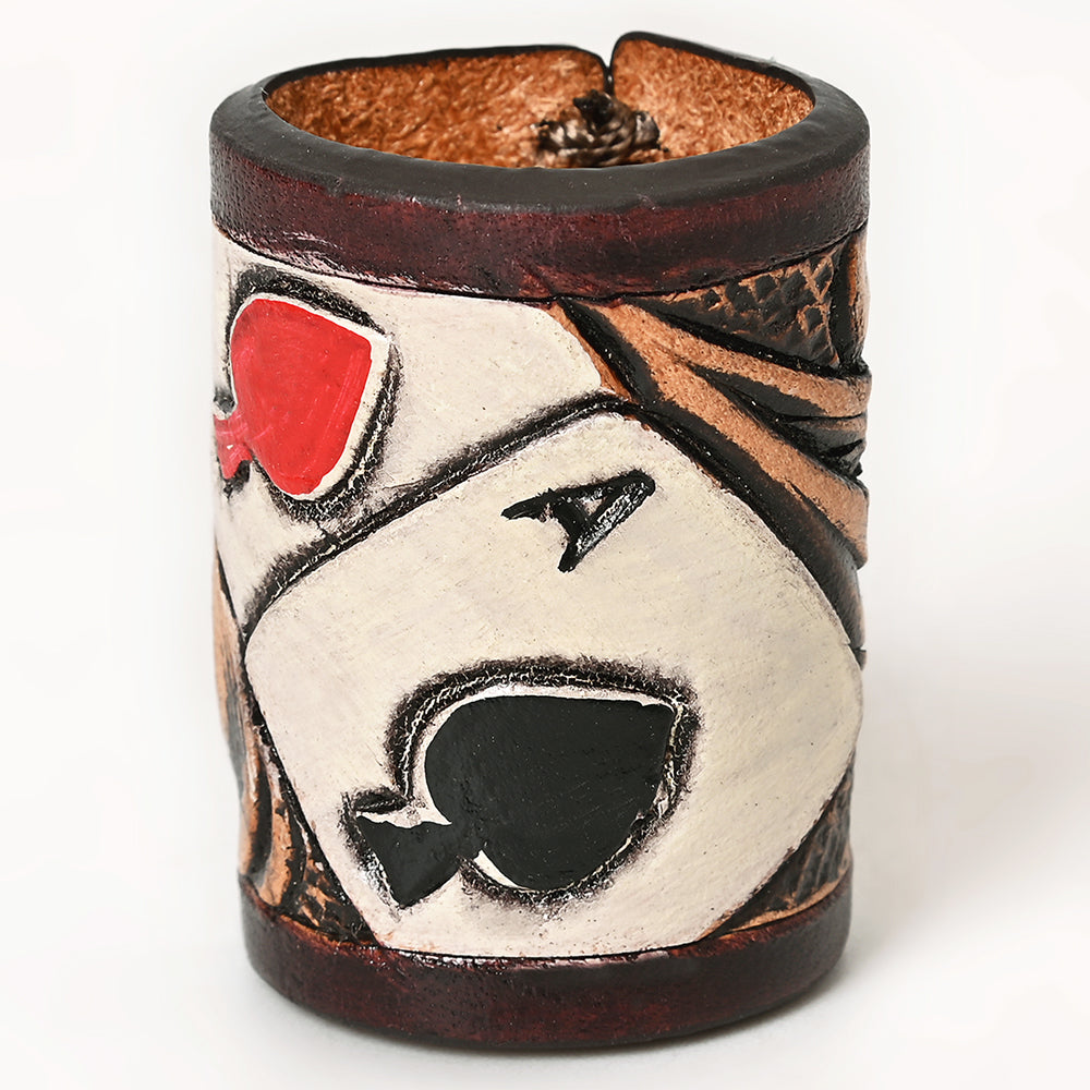 American Darling Western Hand Tooled Carved Genuine Leather Scarf Ring Brown Clasp Bandana Slide Cuff