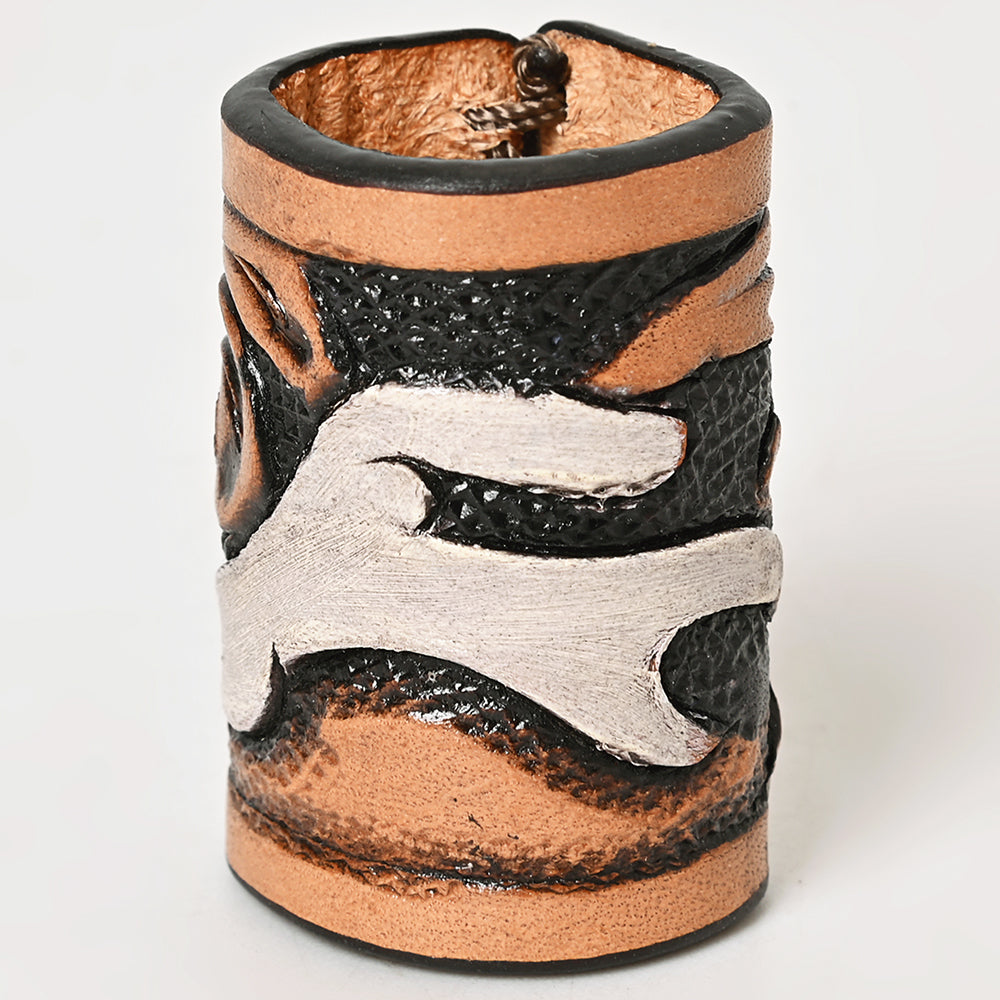 American Darling Western Hand Tooled Carved Genuine Leather Scarf Ring Brown Clasp Bandana Slide Cuff