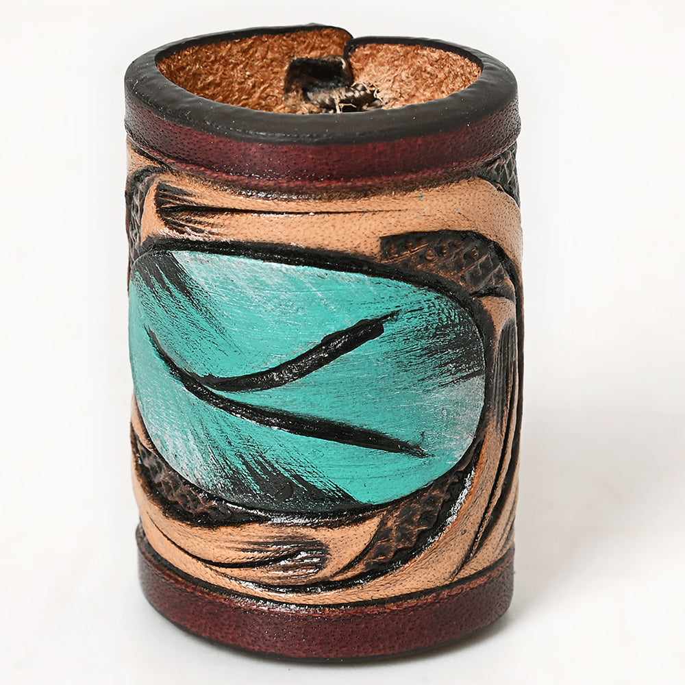 American Darling Western Hand Tooled Carved Genuine Leather Scarf Ring Brown Clasp Bandana Slide Cuff