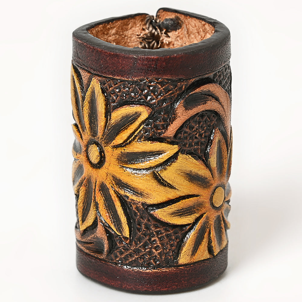 American Darling Western Hand Tooled Carved Genuine Leather Scarf Ring Brown Clasp Bandana Slide Cuff