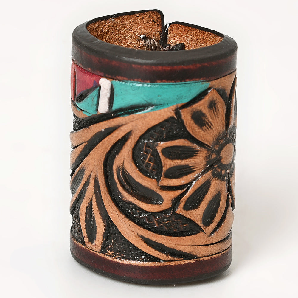American Darling Western Hand Tooled Carved Genuine Leather Scarf Ring Brown Clasp Bandana Slide Cuff