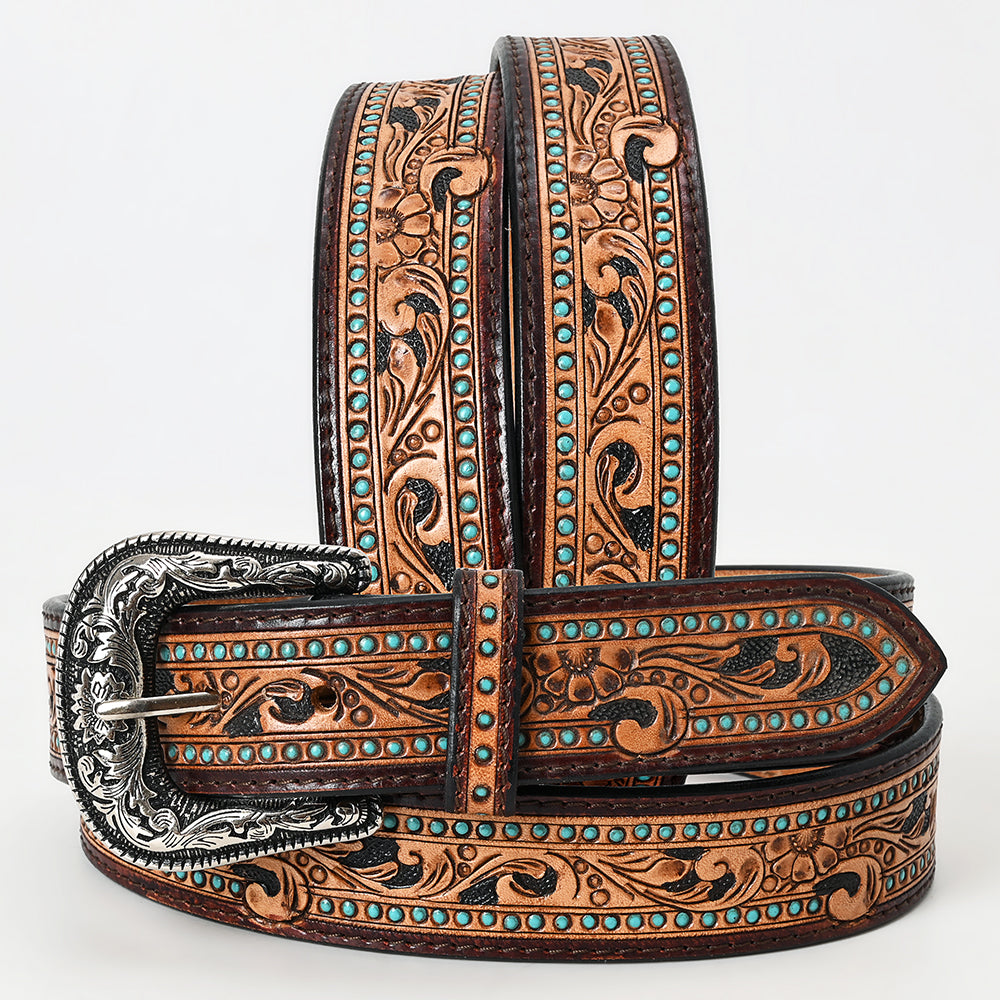 American Darling Beautifully Hand Tooled Tan Genuine Leather Belt Men and Women Western with Removable Buckle