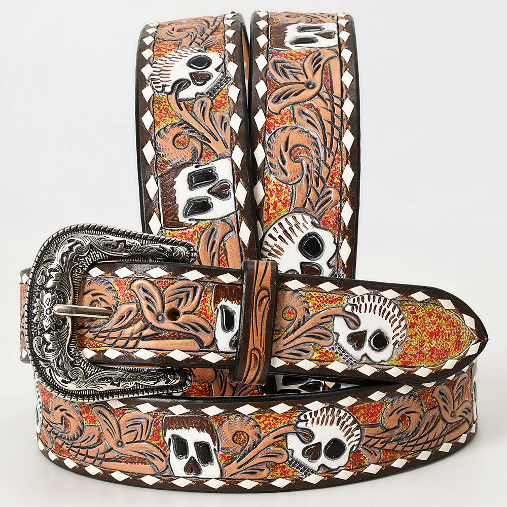 American Darling Beautifully Hand Tooled Green Genuine Leather Belt Men and Women Western with Removable Buckle