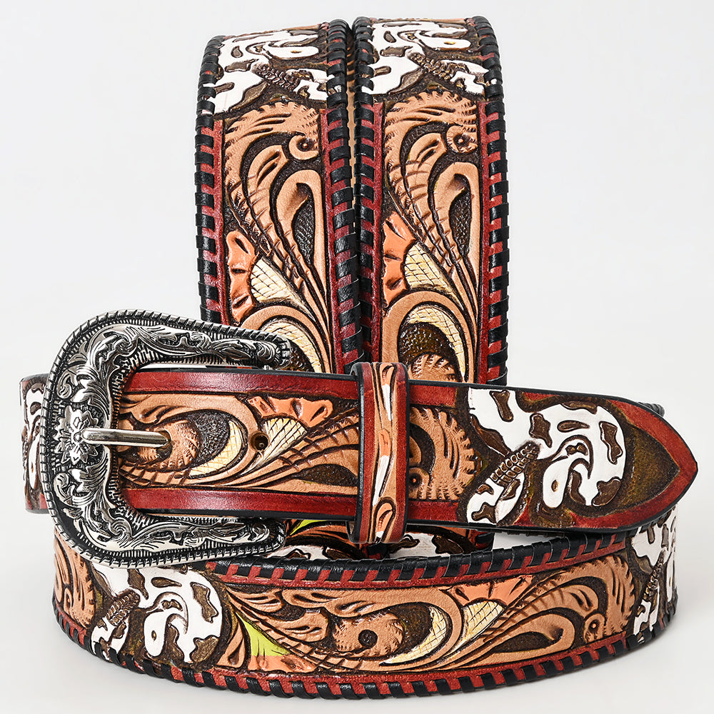 American Darling Beautifully Hand Tooled Green Genuine Leather Belt Men and Women Western with Removable Buckle