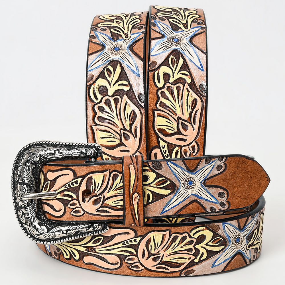 American Darling Beautifully Hand Tooled Green Genuine Leather Belt Men and Women Western with Removable Buckle