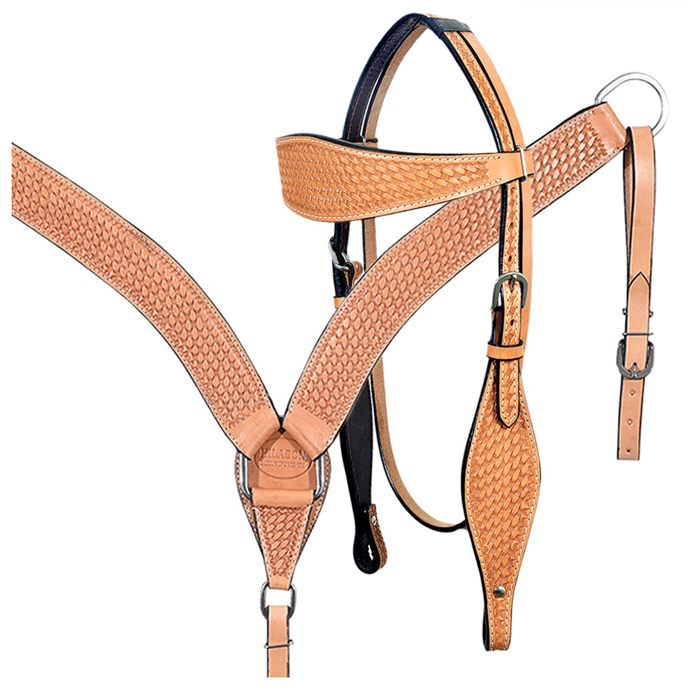 HILASON Western Horse Headstall Breast Collar Set Tack Genuine American Leather