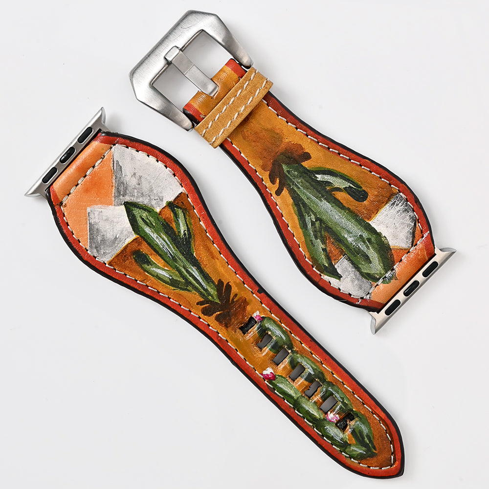 American Darling I watch Strap Genuine Leather With Beautiful Cactus Hand Painted Smart