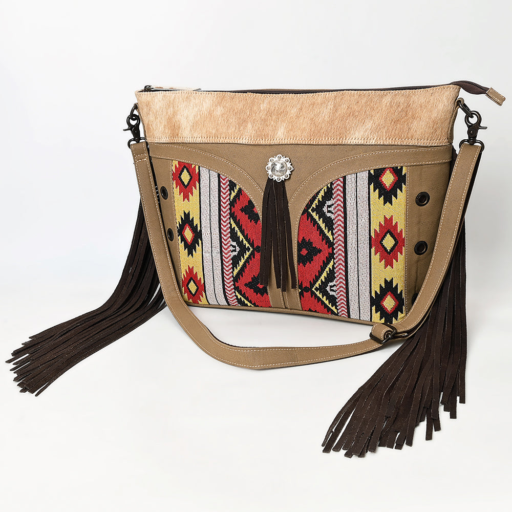 OHLAY Clutch Hair On Upcycled Canvas Genuine Leather Women Bag Western Handbag Purse