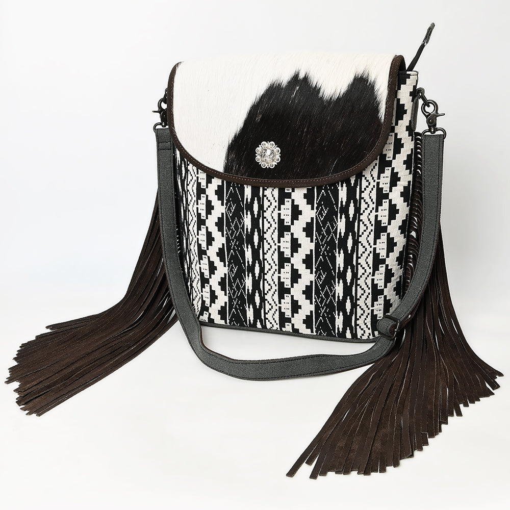 OHLAY Tote Hair On Upcycled Canvas Genuine Leather Women Bag Western Handbag Purse