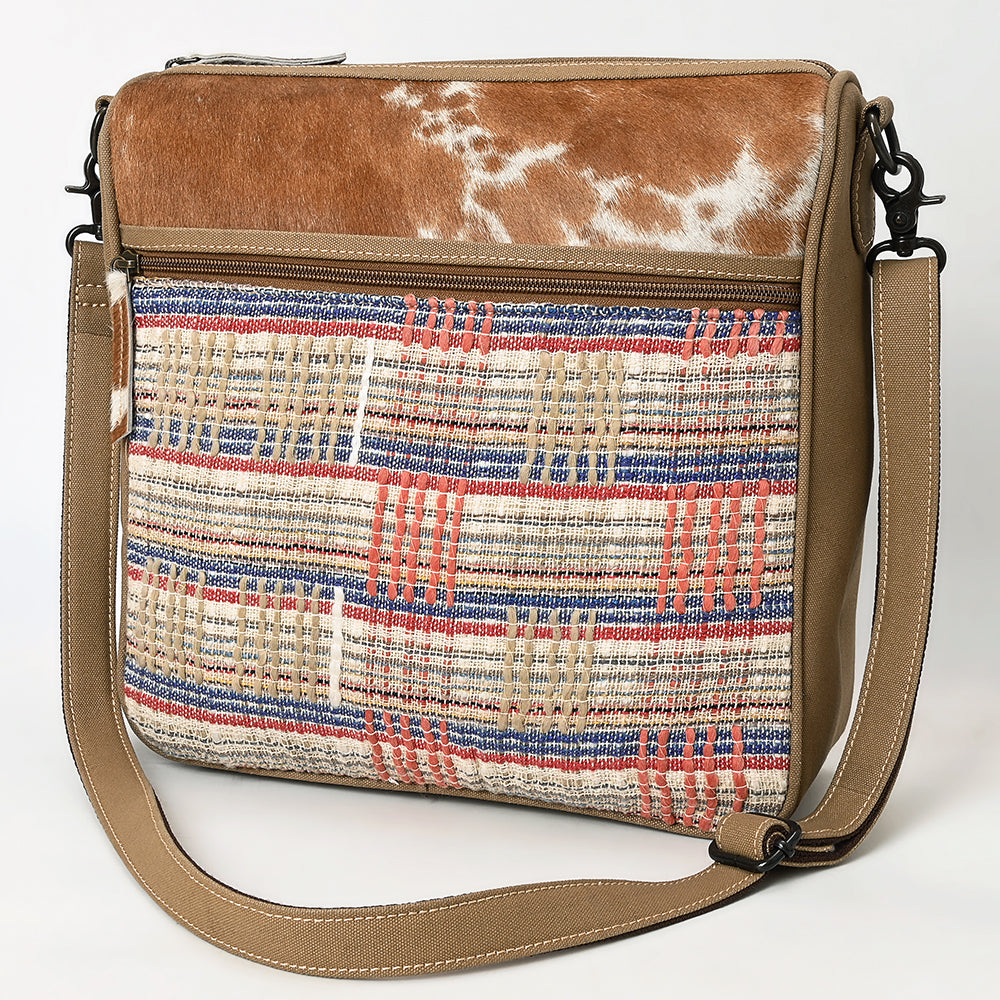 OHLAY Crossbody Hair On Upcycled Canvas Genuine Leather Women Bag Western Handbag Purse