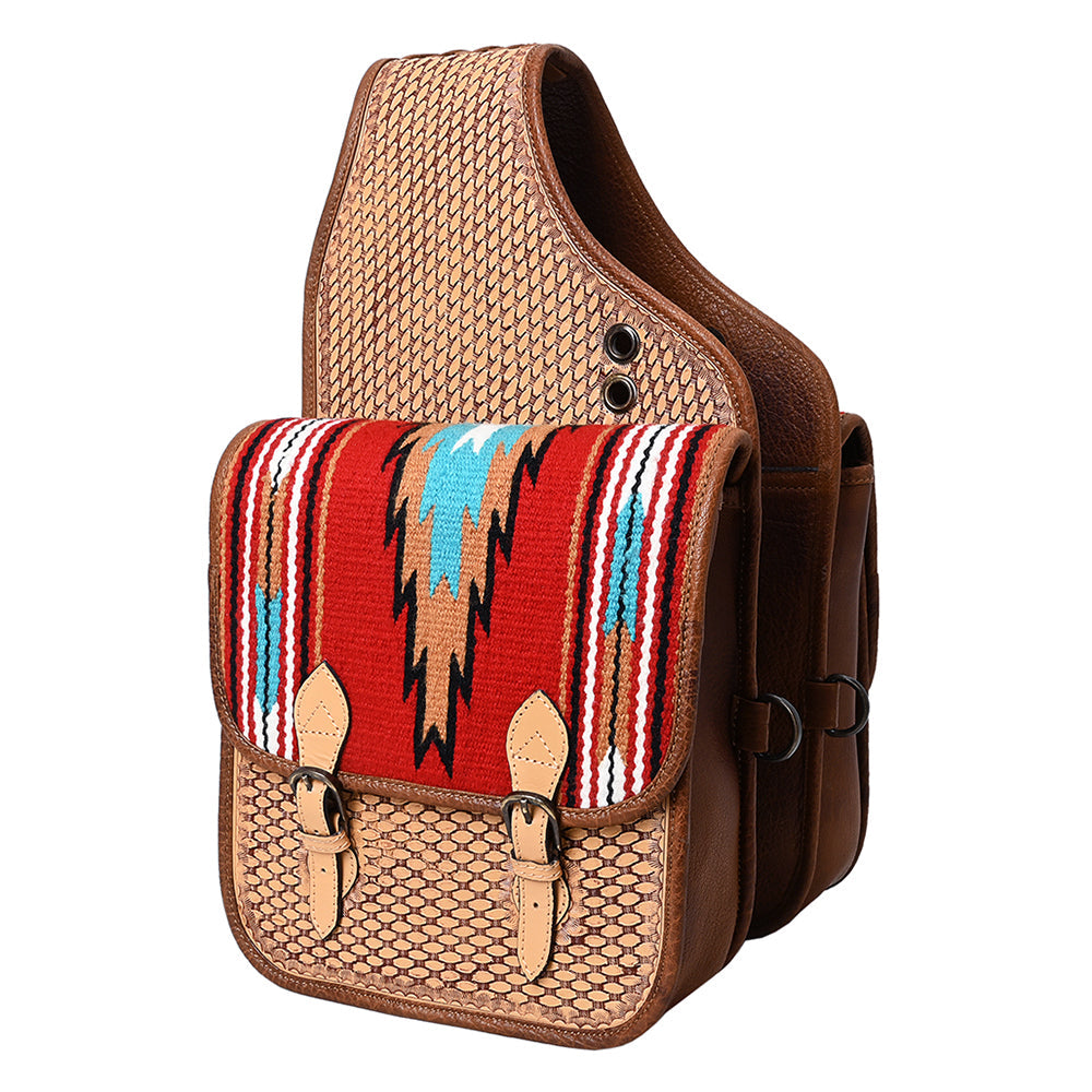Hilason Western Horse Saddle Blanket Genuine Leather Saddle Bag Brown/Red Heavyduty Gorgeous Design Trail Ride