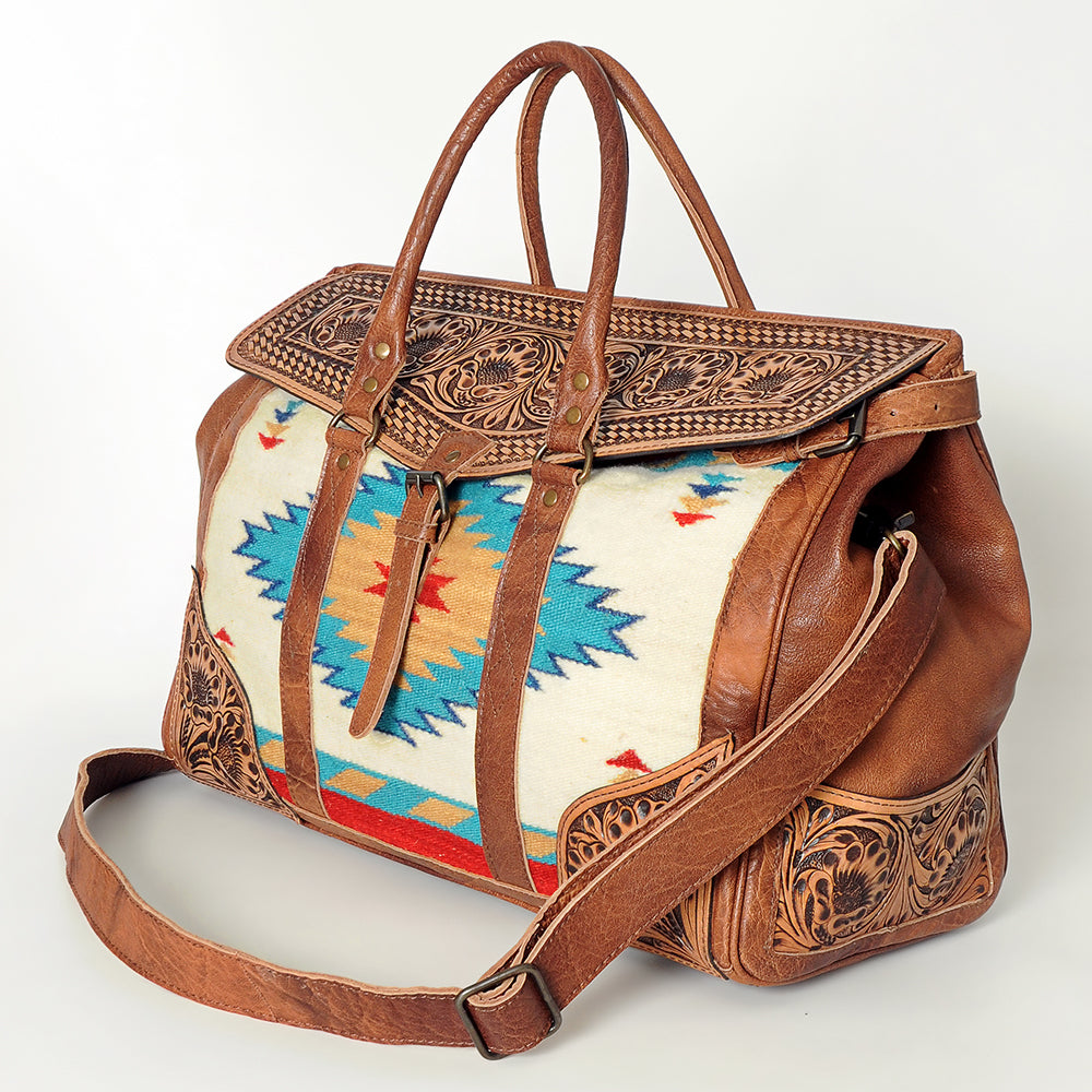 American Darling Duffel Saddle Blanket Hand Tooled Genuine Leather Western Women Bag | Handbag Duffel Weekend Travel Bags for