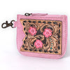American Darling Women's Hand Tooled Floral Carved Genuine Leather Coin Purse Eco-Friendly Full Grain Western Wallet