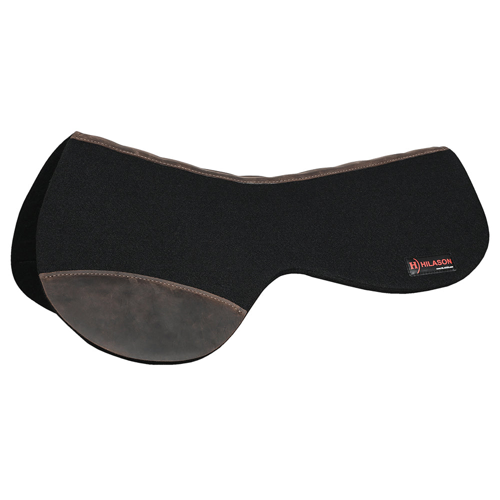 HILASON Western Wool Felt Round Contoured Horse Saddle Pad W/ Distressed Wear Leather | for Horses