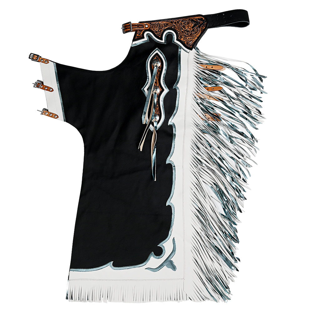 Hilason Bull Riding Pro Rodeo Chaps Black Genuine Leather