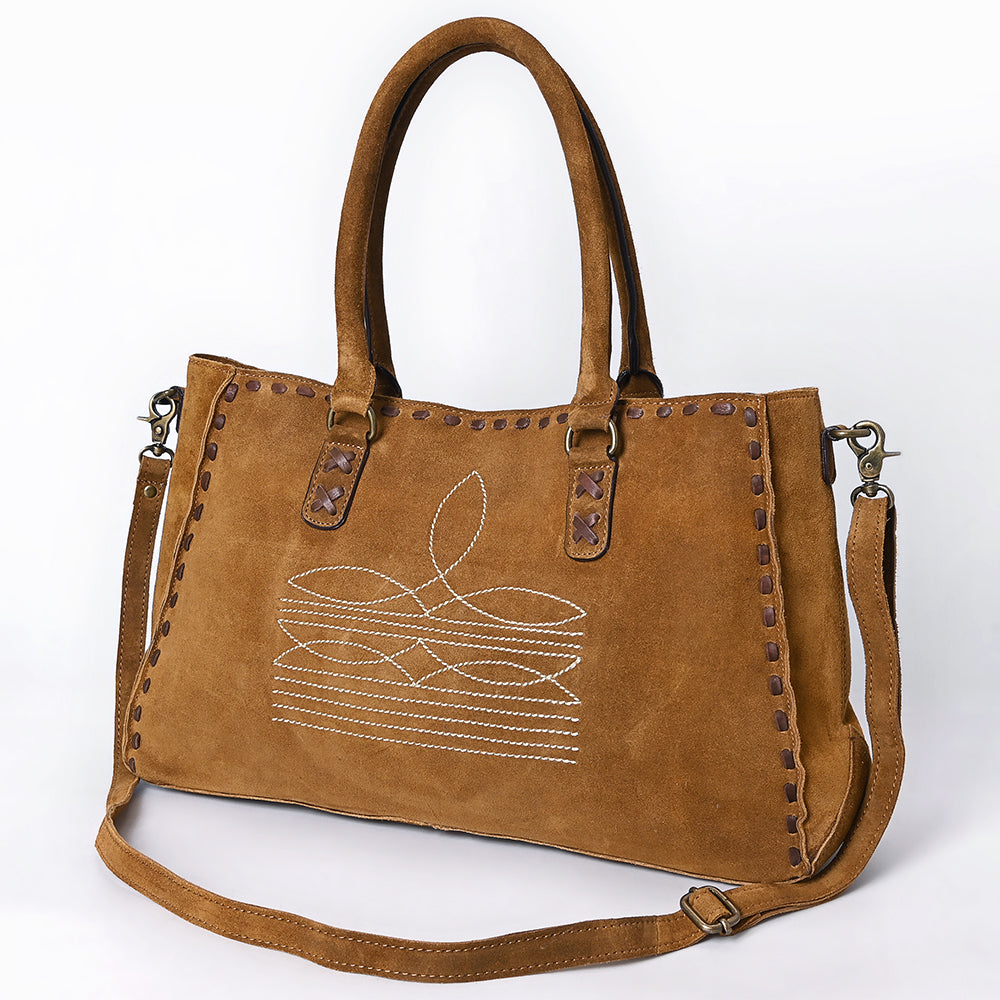 American Darling Tote Bag - Genuine Vegetable-Tanned Leather Western Purse with Buck Stitching & YKK Zipper