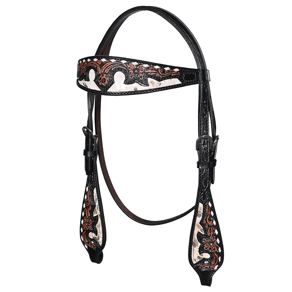 Hilason Horse Floral Hand Carved American Leather Breast Collar Headstall Dark Brown