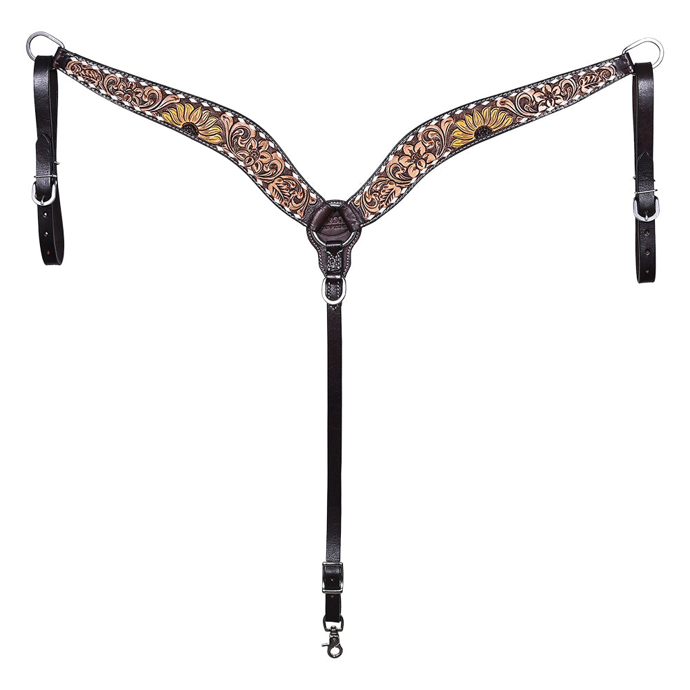 Hilason Horse Floral Hand Painted American Leather Breast Collar Headstall Dark Brown