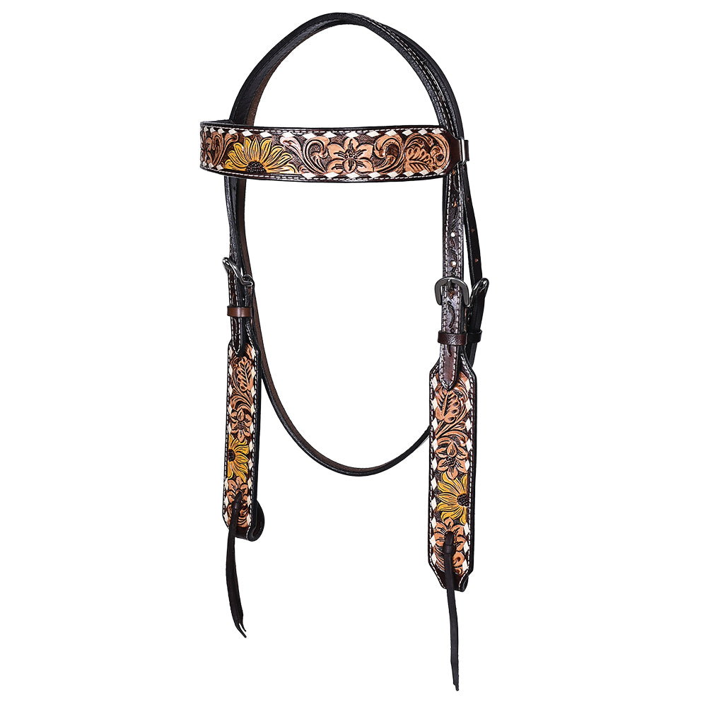 Hilason Horse Floral Hand Painted American Leather Breast Collar Headstall Dark Brown