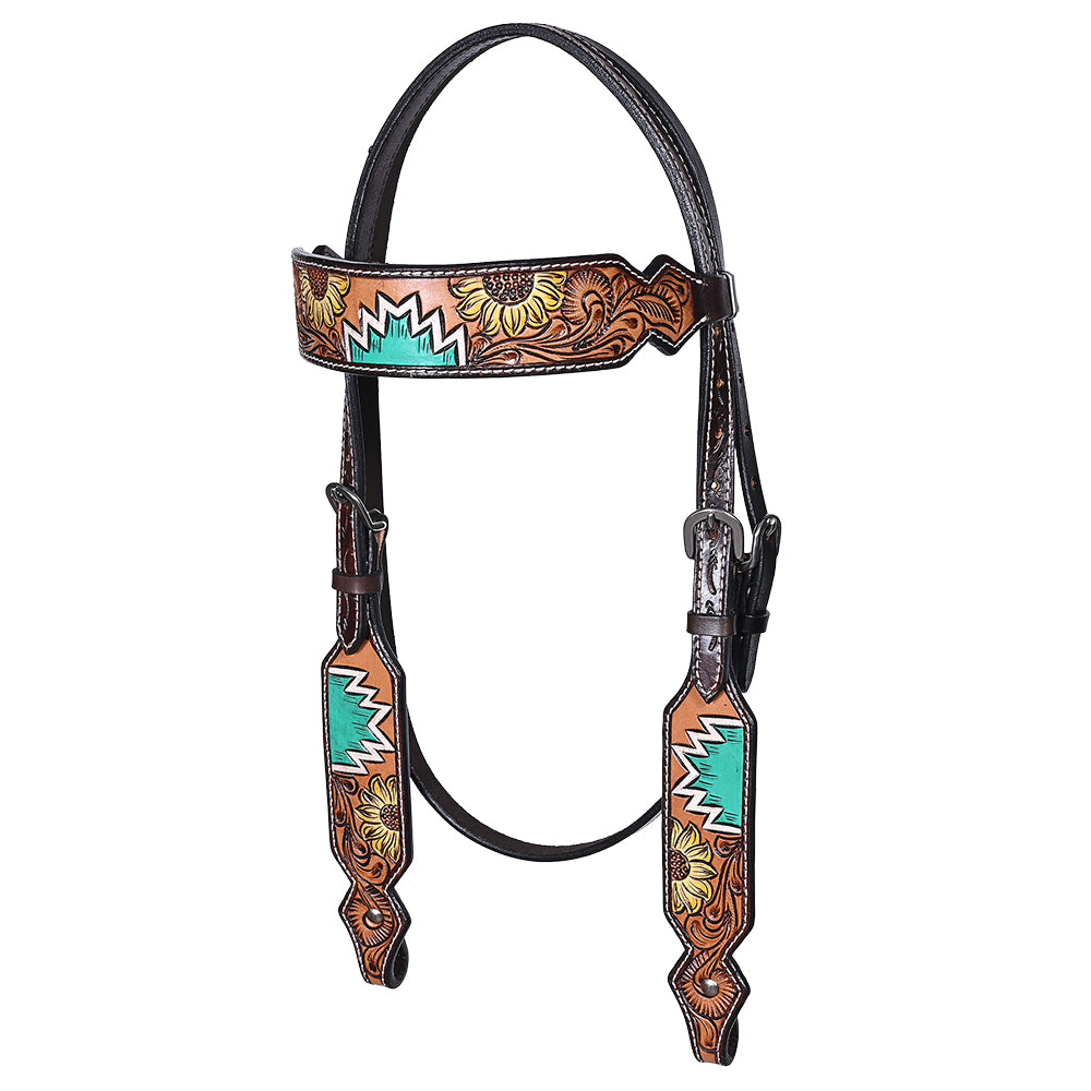 Hilason Horse Floral Hand Painted American Leather Breast Collar Headstall Dark Brown