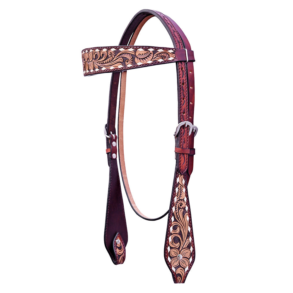 Hilason Horse Floral Hand Carved American Leather Breast Collar Headstall