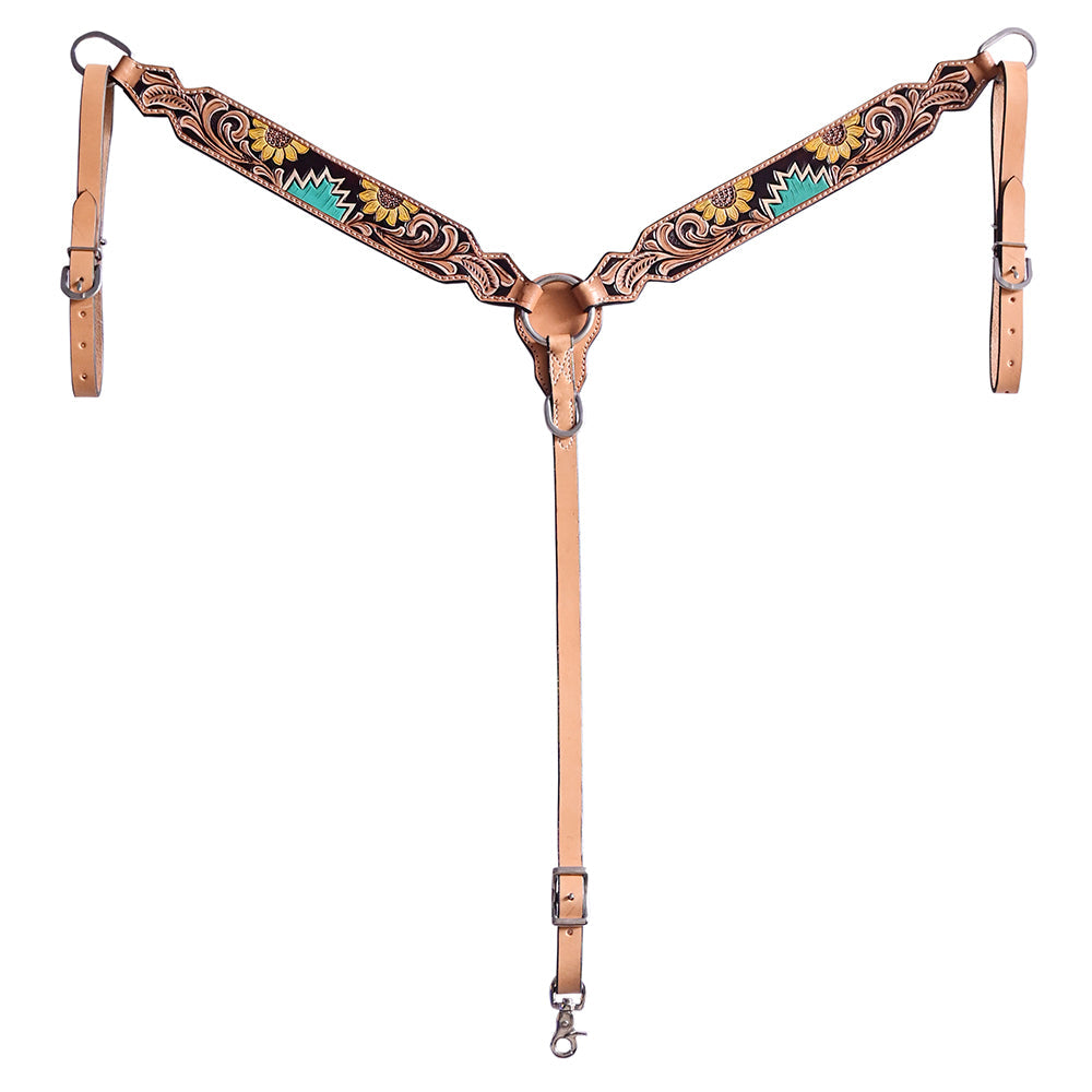 Hilason Horse Floral Hand Painted American Leather Breast Collar Headstall Tan