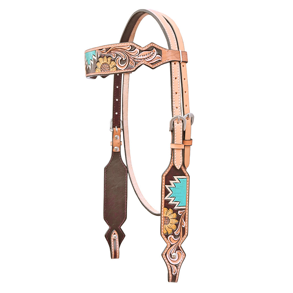 Hilason Horse Floral Hand Painted American Leather Breast Collar Headstall Tan