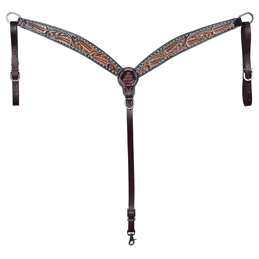 HILASON Western Horse Leaf Headstall Breast Collar Set Genuine Leather Dark Brown