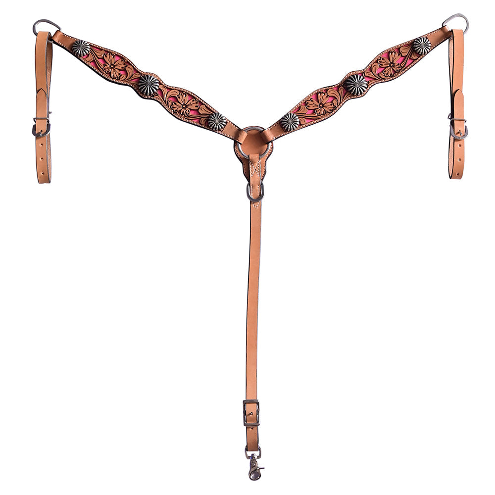 HILASON Western Horse Floral Headstall Breast Collar Set Genuine Leather Tan