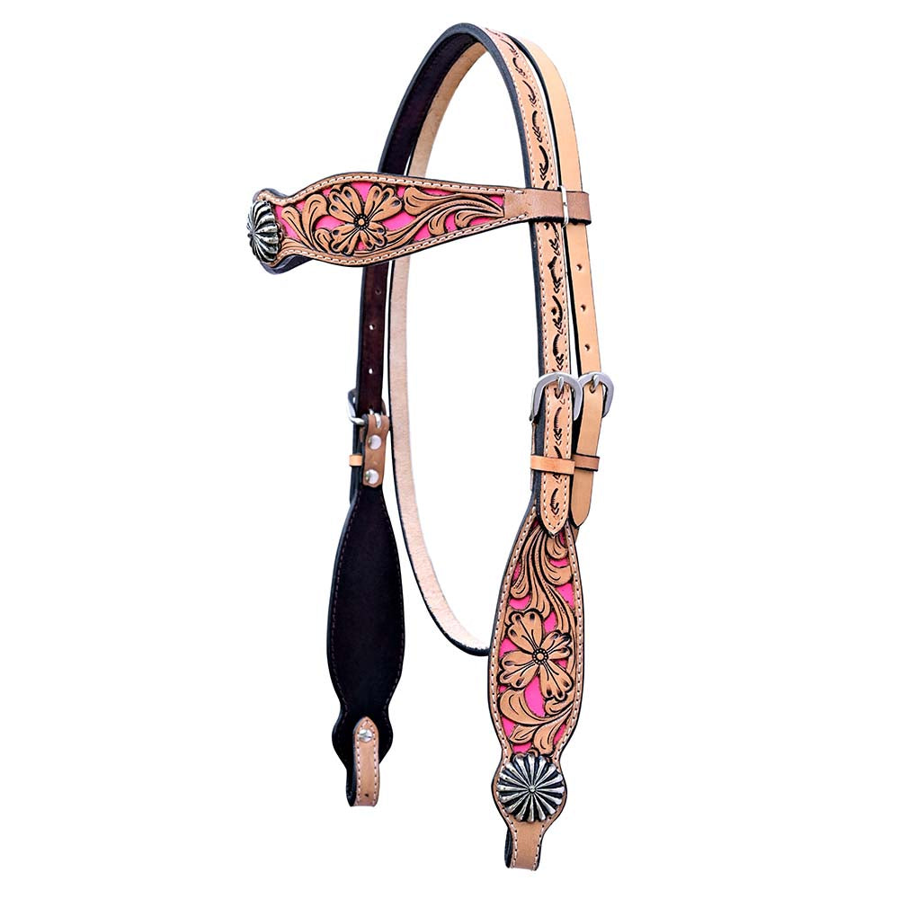 HILASON Western Horse Floral Headstall Breast Collar Set Genuine Leather Tan