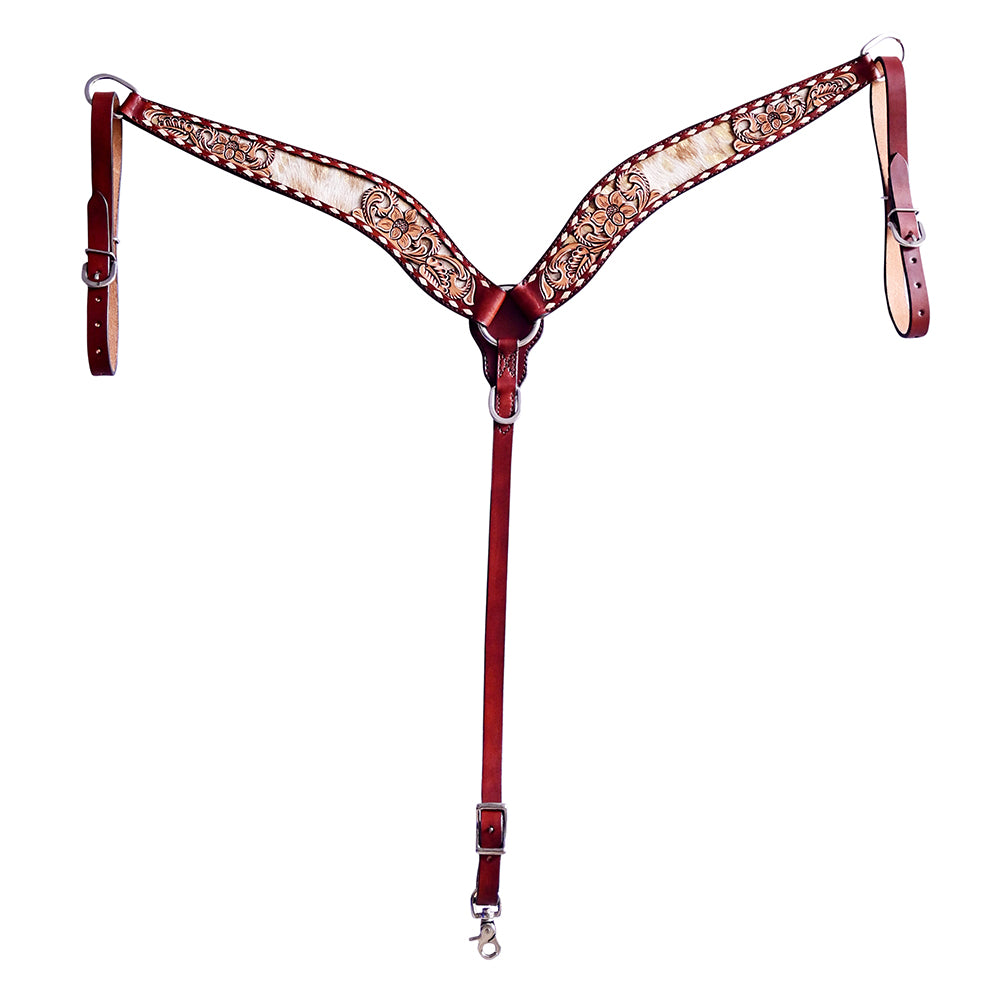 HILASON Western Horse Floral Headstall Breast Collar Set Genuine Leather Brown