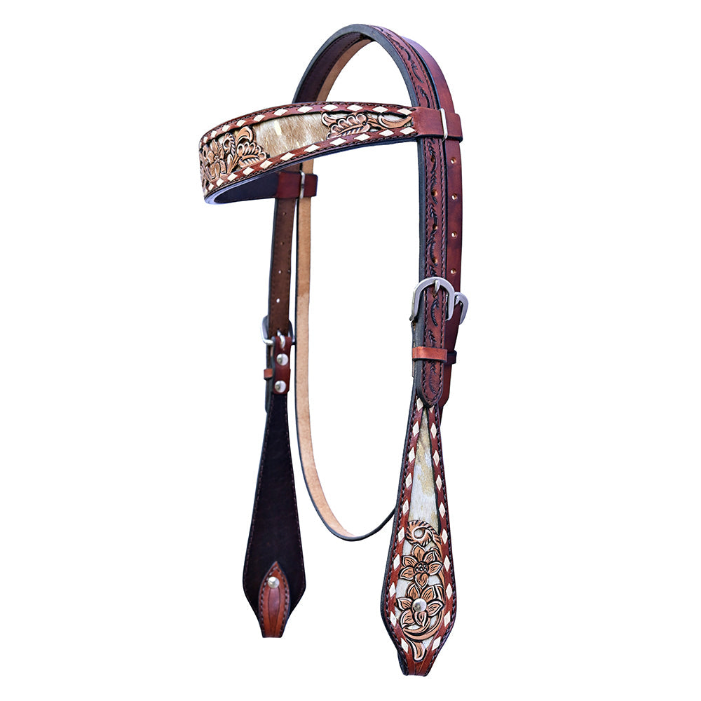 HILASON Western Horse Floral Headstall Breast Collar Set Genuine Leather Brown