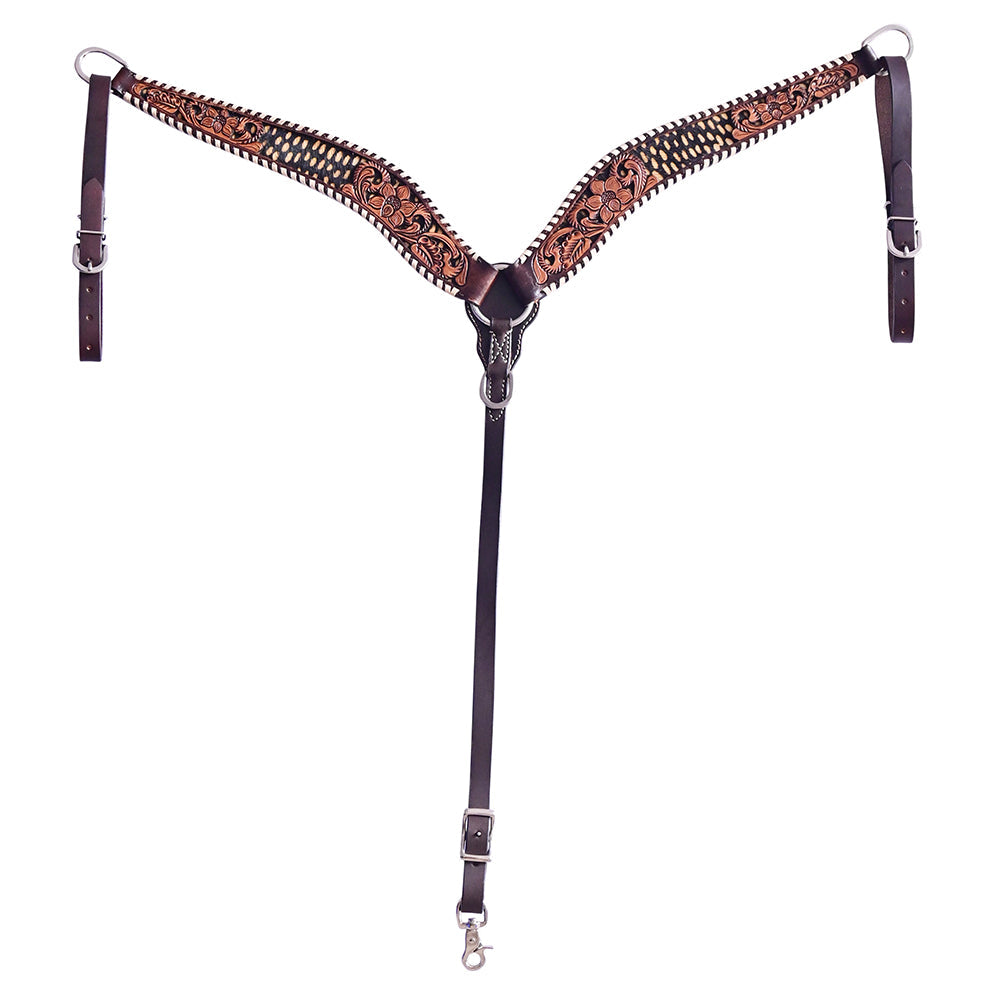 HILASON Western Horse Floral Headstall Breast Collar Set Genuine Leather Dark Brown
