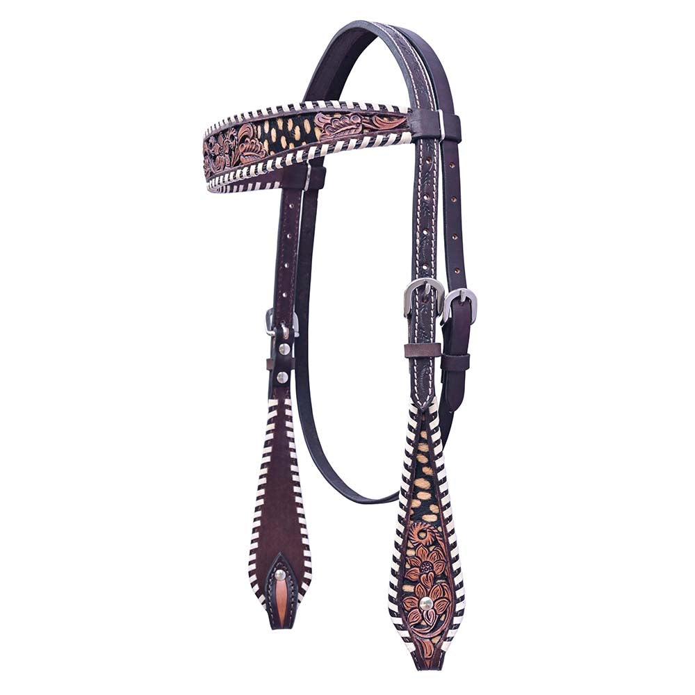 HILASON Western Horse Floral Headstall Breast Collar Set Genuine Leather Dark Brown