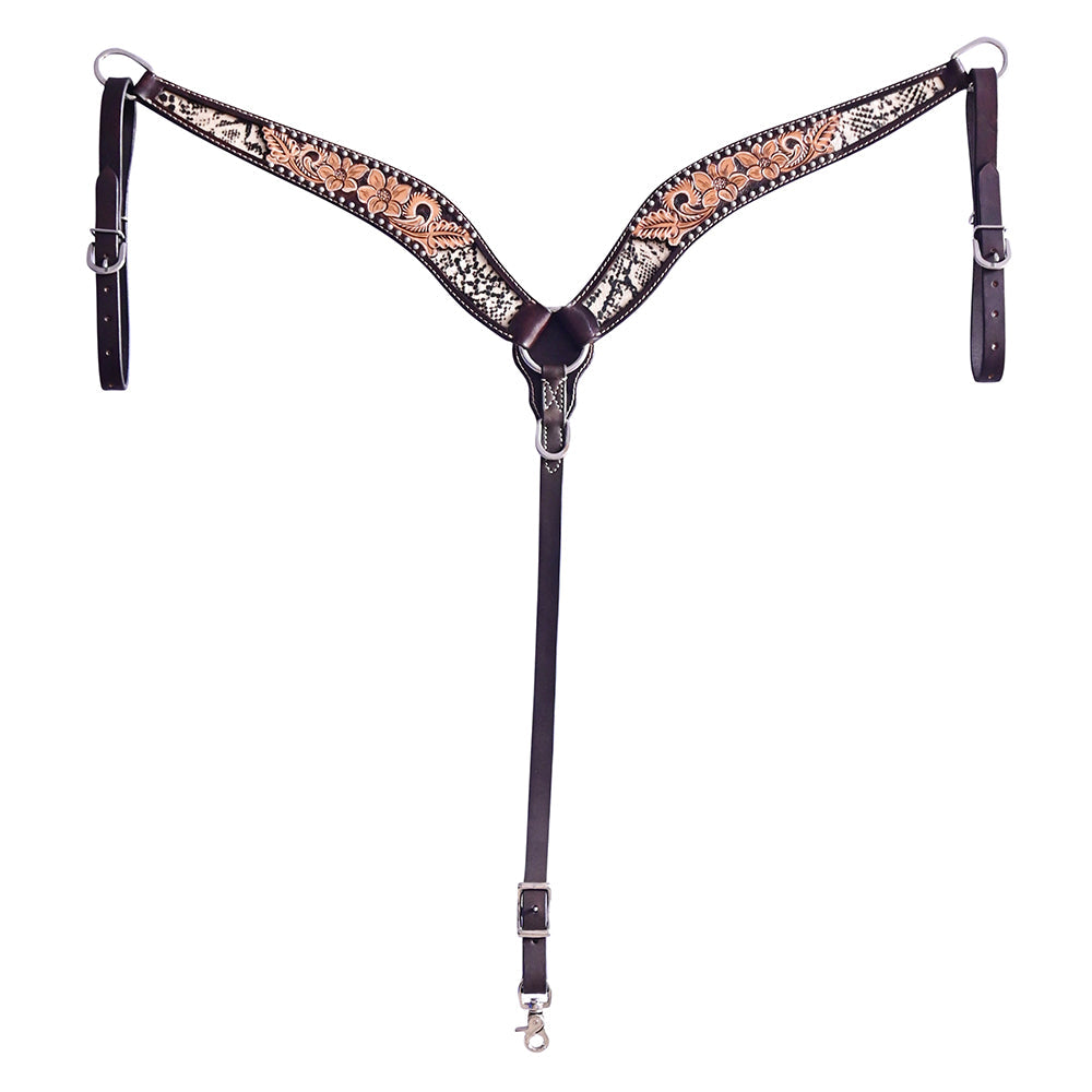 Hilason Horse Floral Hand Painted American Leather Breast Collar Headstall Dark Brown