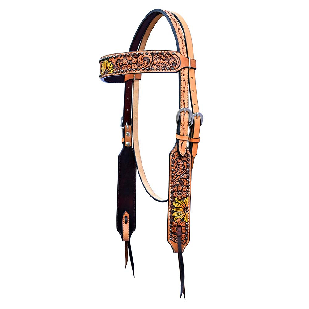 Hilason Horse Floral Hand Painted American Leather Breast Collar Headstall Tan