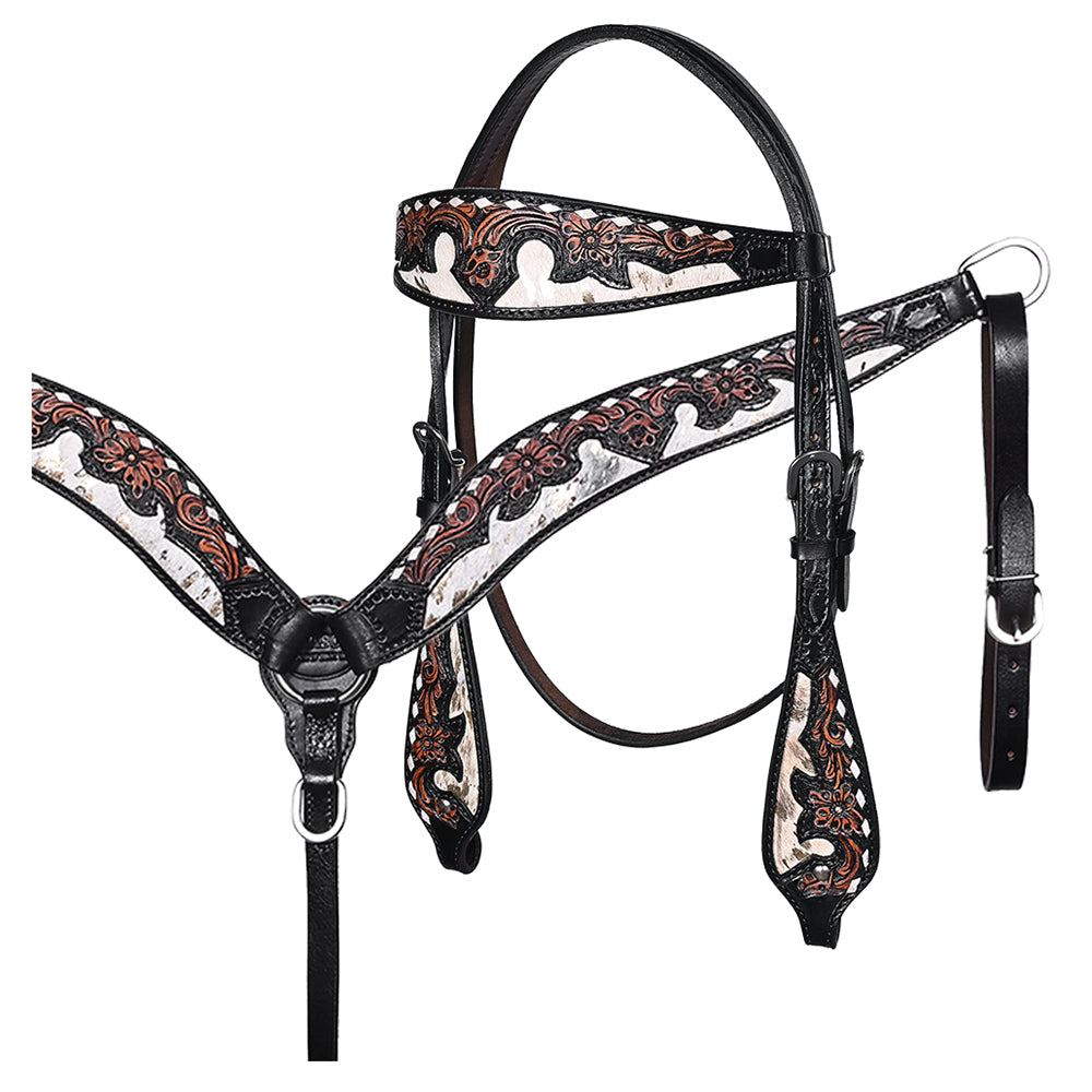HILASON Western Horse Headstall & Breast Collar American Leather Hand Carving