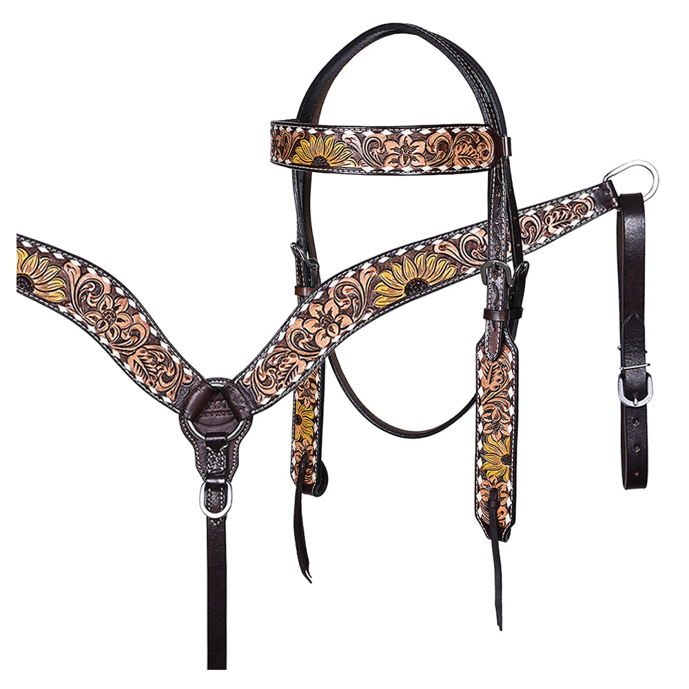 HILASON Western Horse Headstall & Breast Collar American Leather Hand Carving