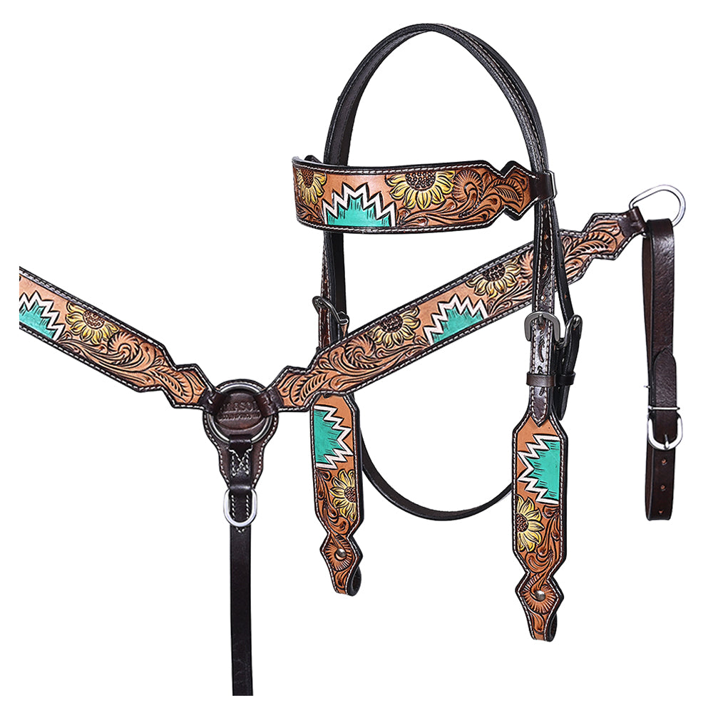 HILASON Western Horse Headstall & Breast Collar American Leather Hand Carving
